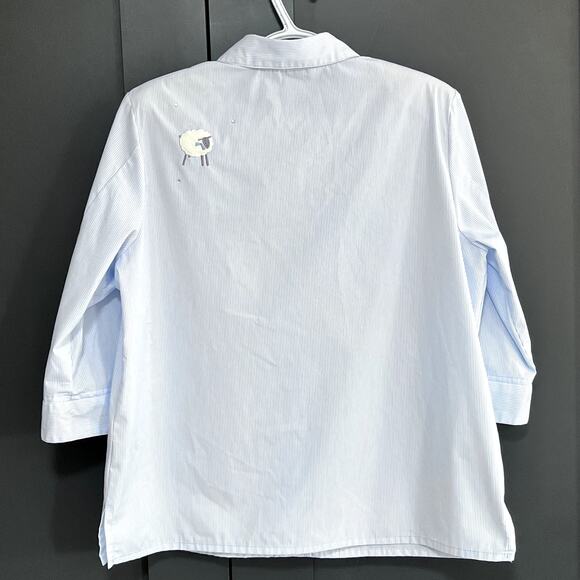 Vtg Allison Daley Cotton Blend Pinstripe Button Shirt 3/4 Sleeve 12P Sheep Bling - Picture 10 of 10